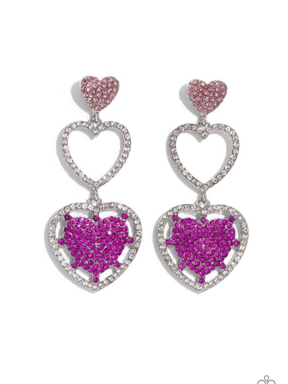 paparazzi Silver-tone Pink Heart Triple Drop Earrings